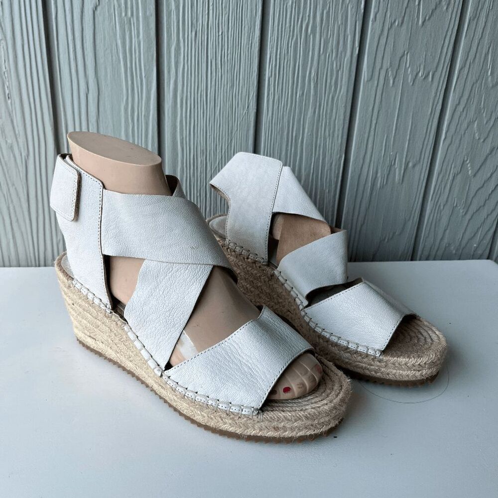 Eileen Fisher Willow White Leather Espadrille Platform Wedge Sandals 8.5